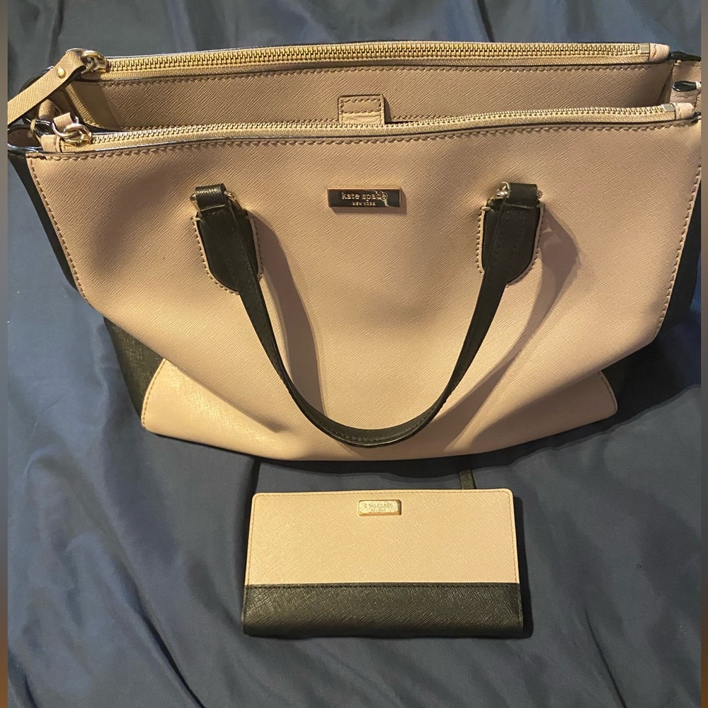Kate Spade Beige and Black Tote Bag and Wallet